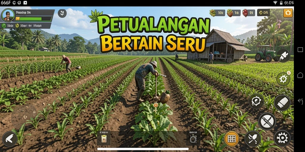 Tampilan screenshot gameplay 666F yang menunjukkan aktivitas bertani.