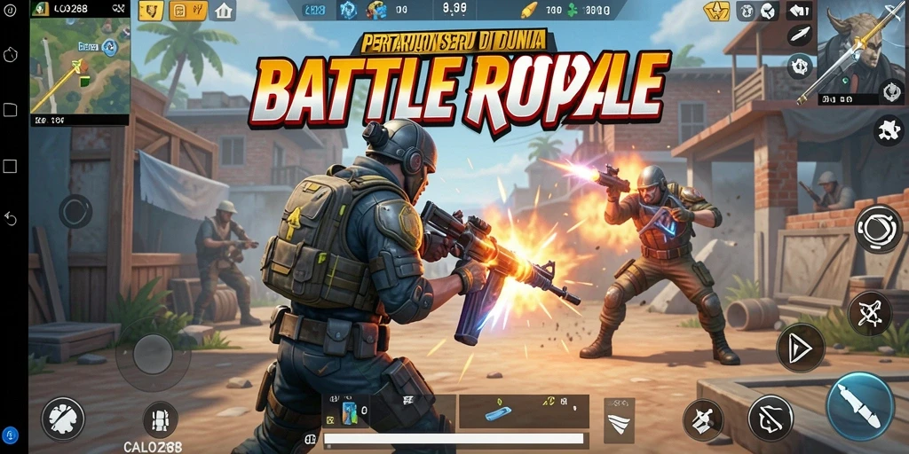 Screenshot gameplay CALO288 menunjukkan aksi seru di medan pertempuran Battle Royale.