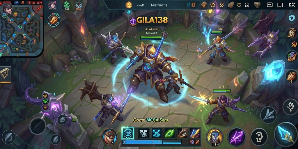 Tampilan gameplay seru dalam pertempuran MOBA.