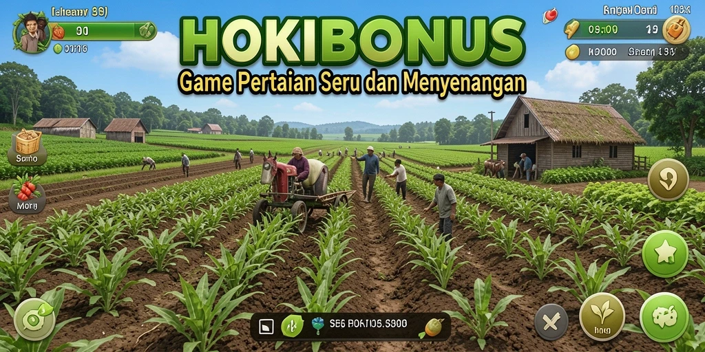 Tangkapan layar HOKIBONUS menunjukkan petualangan bertani yang seru.