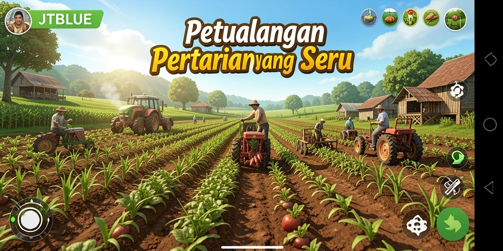 Screenshot gameplay JTBLUE yang menunjukkan keseruan bertani.
