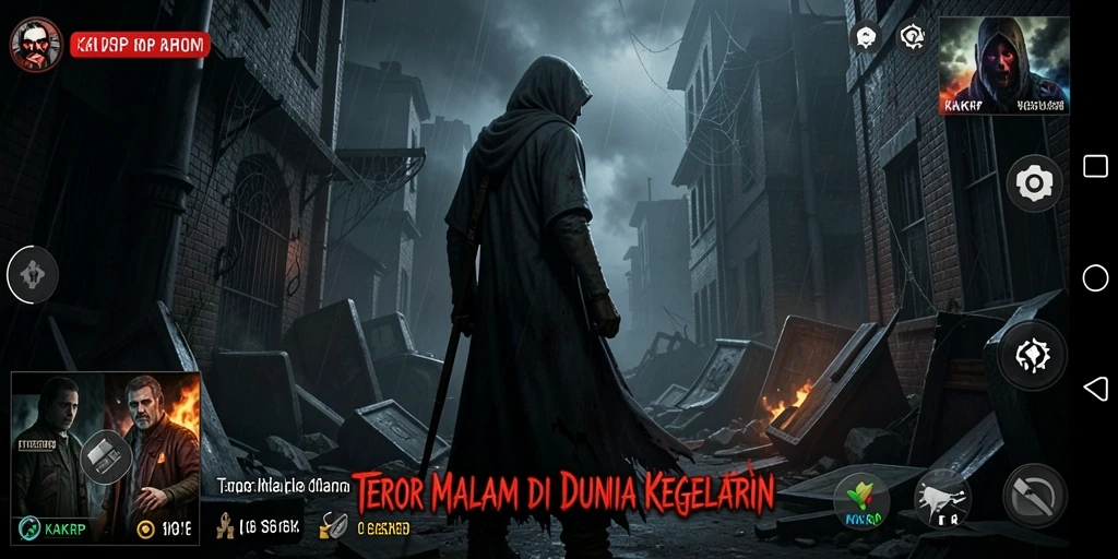 Screenshot utama KAKRP menunjukkan suasana mencekam di dalam ruangan gelap.