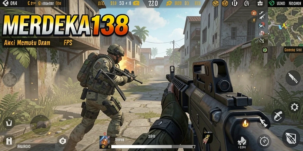 Screenshot dari gameplay MERDEKA138 yang menampilkan aksi tembak-menembak intens.
