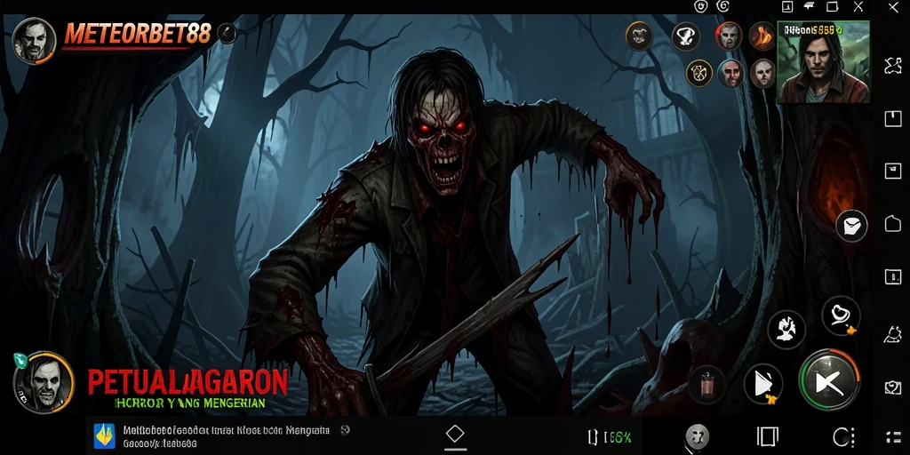 Tangkapan layar gameplay METEORBET88 menampilkan suasana Horror yang mencekam.