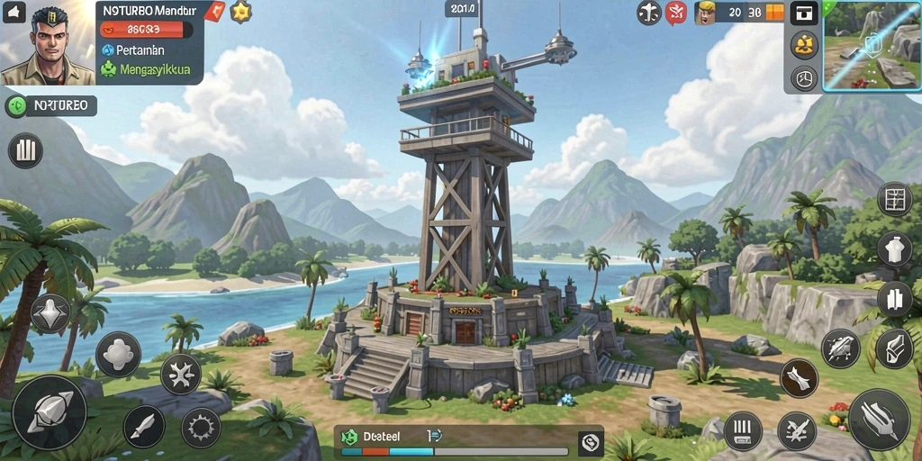 Screenshot gameplay N9TURBO menampilkan aksi seru Tower Defense.