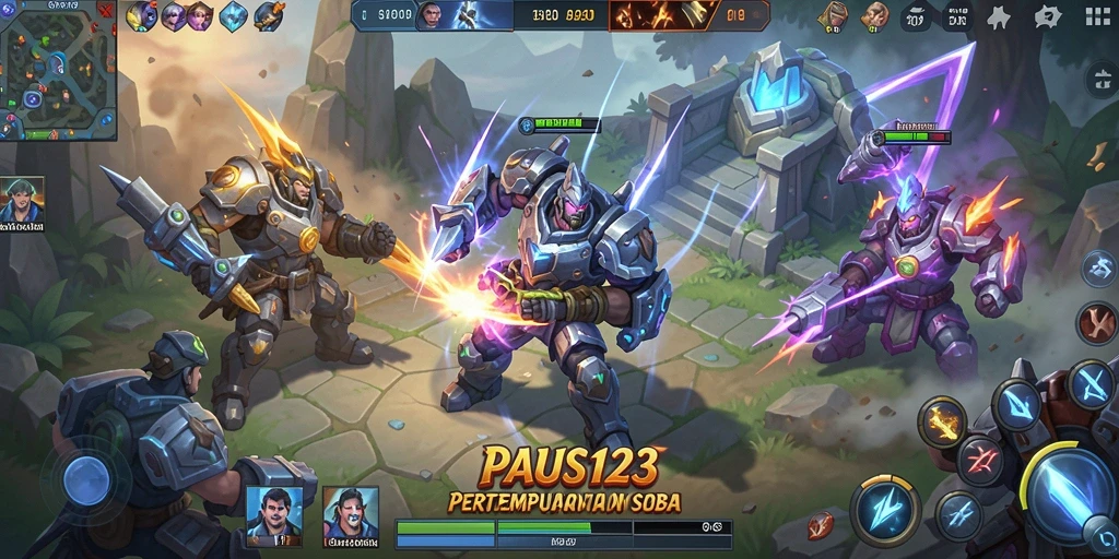 Tangkapan layar utama PAUS123 menampilkan aksi mendebarkan dalam pertempuran MOBA.