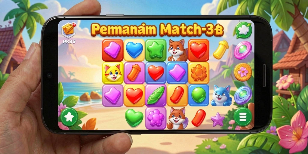 Tampilan gameplay PK95 yang penuh warna dan menantang.
