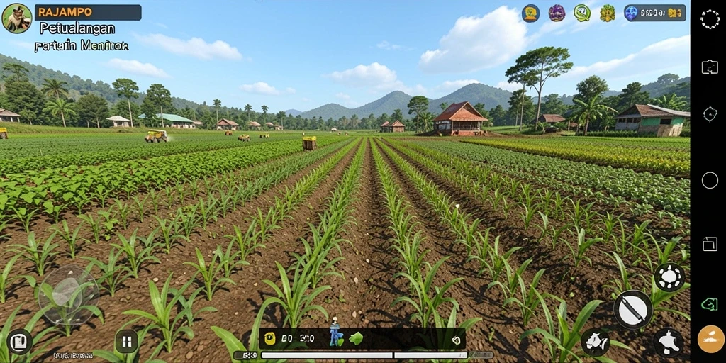 Tampilan screenshot gameplay menarik di RAJAMPO dengan pertanian yang indah.