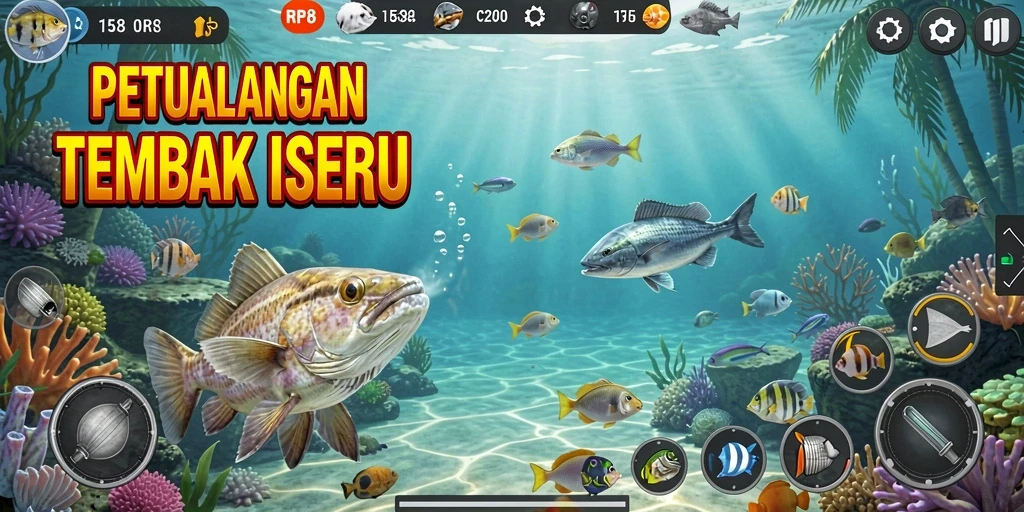 Gameplay seru di RP8 dengan berbagai ikan yang menunggu untuk ditembak.