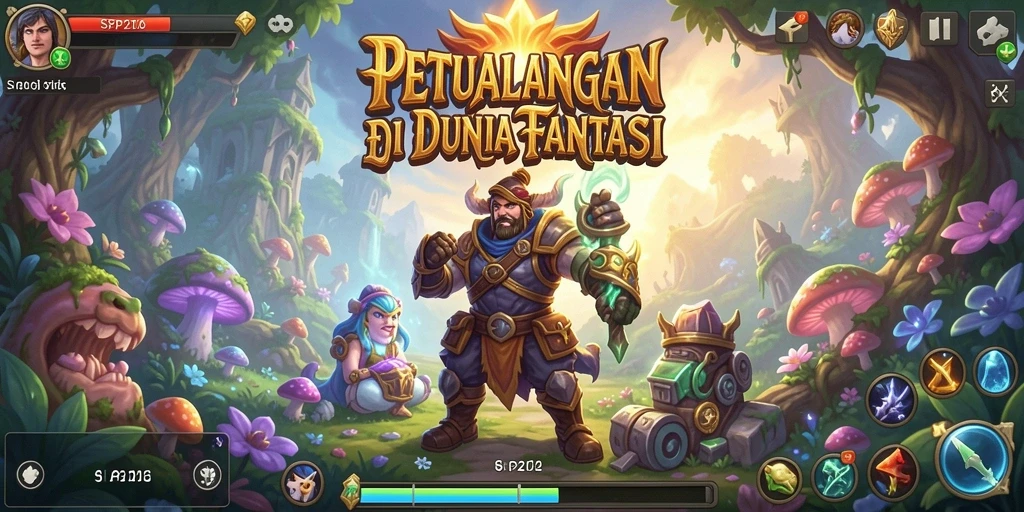 Tangkapan layar SP212 menampilkan aksi penuh petualangan di dunia fantastis.