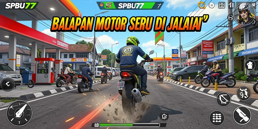 Gameplay seru SPBU77 dengan balapan motor yang menegangkan.