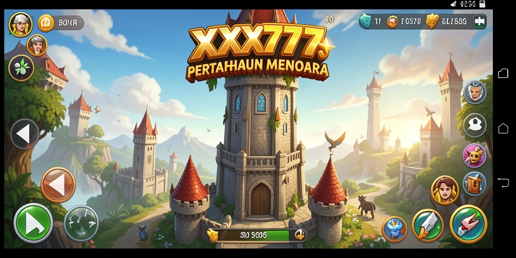 Screenshot utama XXX777 menampilkan aksi intens dalam battle Tower Defense.